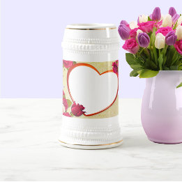 Roses and Heart Frame Add Your Photo Beer Stein