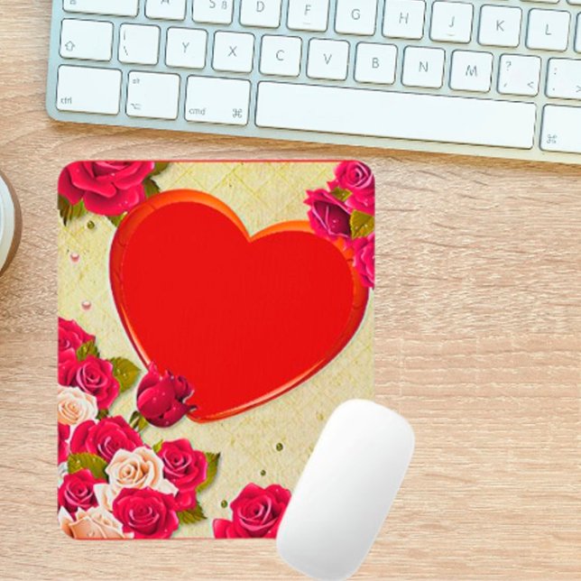 Roses and Heart Frame Add Your Photo Mouse Pad (Creator Uploaded)