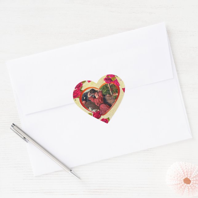 Roses and Heart Frame Add Your Photo Sticker (Envelope)