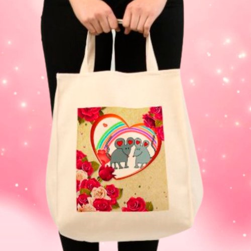Roses and Heart Frame Mice with Rainbow Tote Bag