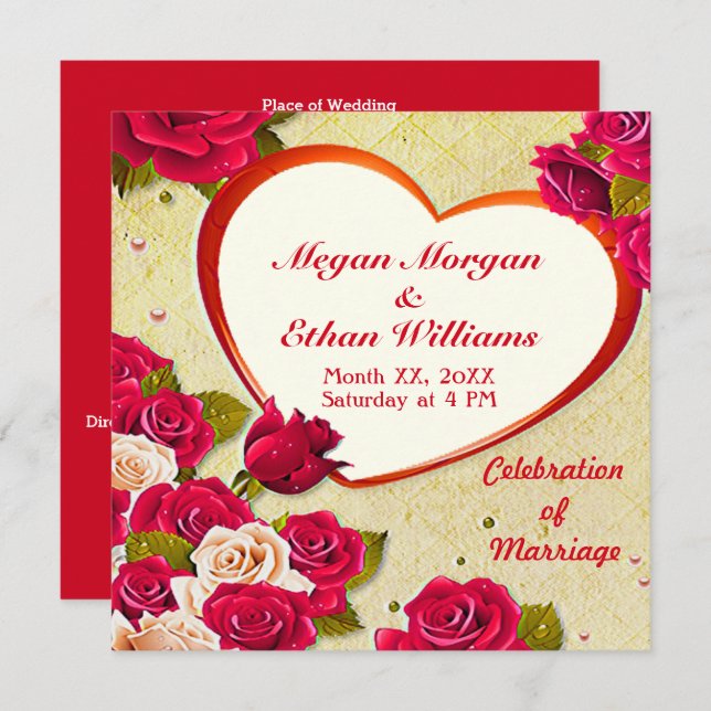 Roses and Heart Frame Wedding Invitation (Front/Back)