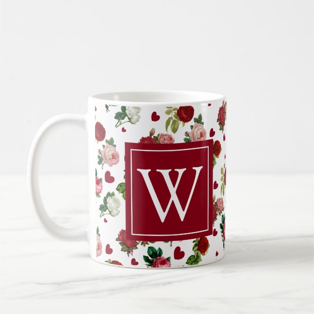 Roses and Hearts Initial Personalized Mug (Left)