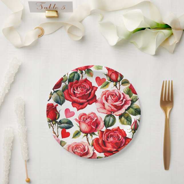 Roses and Hearts Paper Plates (Wedding)