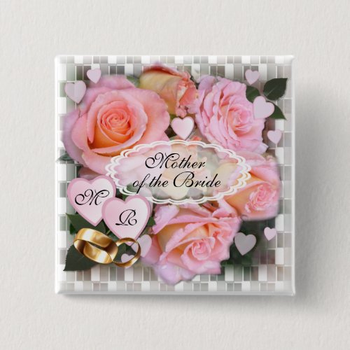 Roses and Hearts  Wedding Button