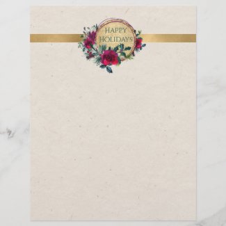 Roses and Holly Fancy Personalized Letterhead