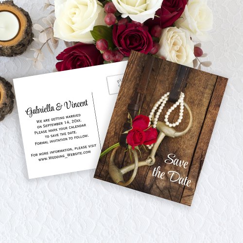 Roses and Horse Bit Country Wedding Save the Date Announcement Postcard