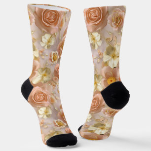 Roses and Ivory Flowers on Dreamy Background Socks
