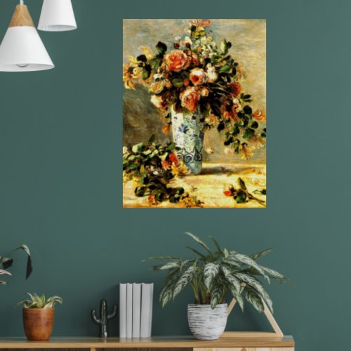 Roses and Jasmine in a Delft Vase Poster