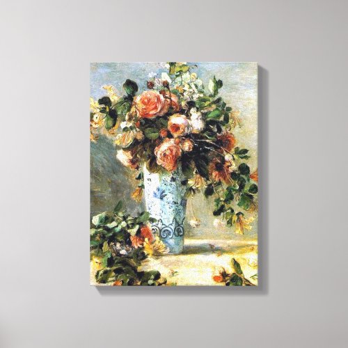 Roses and Jasmine in a Delft Vase Renoir Fine Art Canvas Print