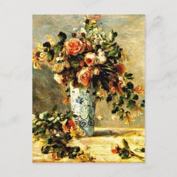 Roses And Jasmine In A Delft Vase  Renoir Painting Postcard by Virginia5050 at Zazzle