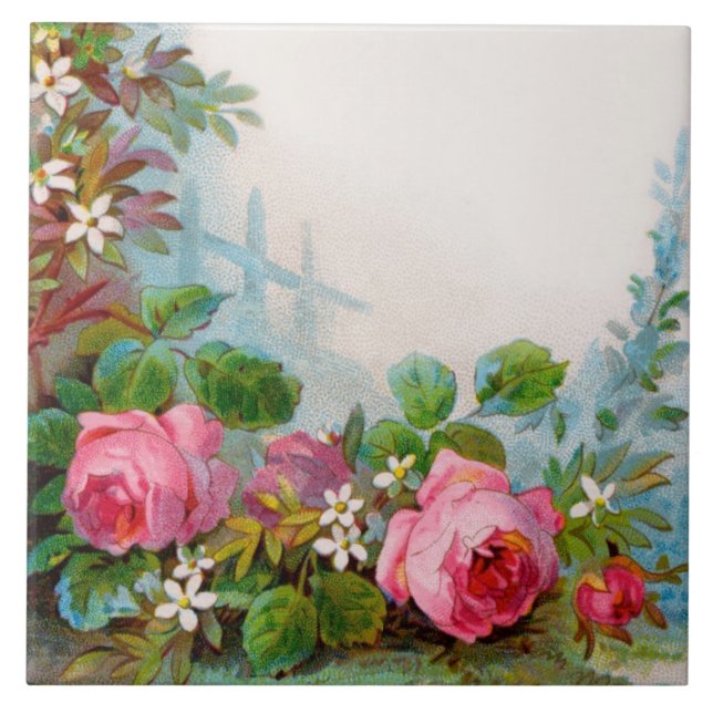 ROSES AND JASMINES FLORAL BEAUTY CERAMIC TILE (Front)