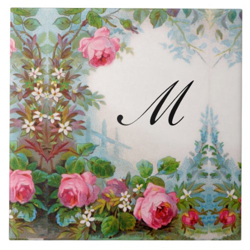 ROSES AND JASMINES FLORAL MONOGRAM CERAMIC TILE