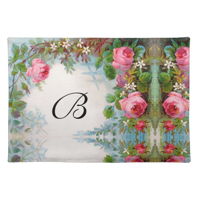ROSES AND JASMINES FLORAL MONOGRAM CLOTH PLACEMAT (Front)