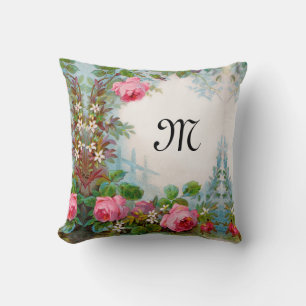ROSES AND JASMINES FLORAL MONOGRAM THROW PILLOW