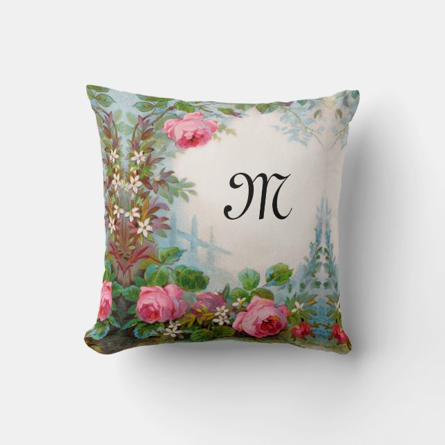 ROSES AND JASMINES FLORAL MONOGRAM THROW PILLOW (Front)