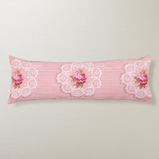 Roses and Lace Vintage Pink Reversible Body Pillow