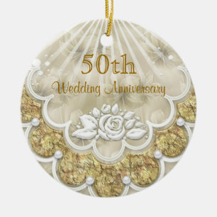 Roses and laces 50th Wedding Anniversary ornament