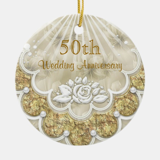 Roses and laces 50th Wedding Anniversary ornament (Front)