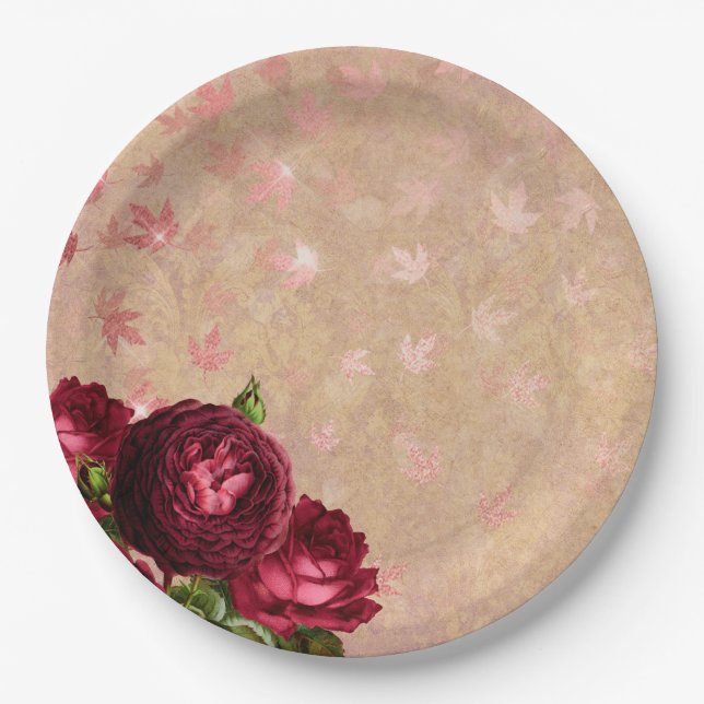 Roses and Leafs Paper Plates (Front)