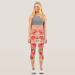 Roses and leaves floral pattern capri leggings