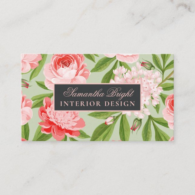 Roses and Leaves Minimal Business Card (Front)