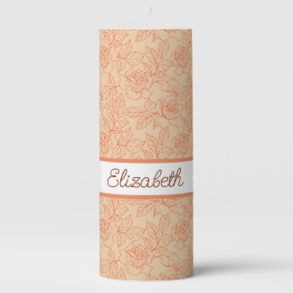 Roses And Leaves Peach  Pillar Candle