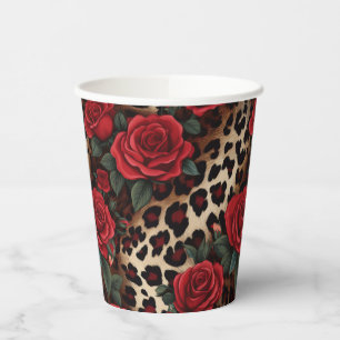 Roses and Leopard Print Paper Cups
