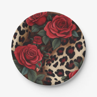 Roses and Leopard Print Paper Plates