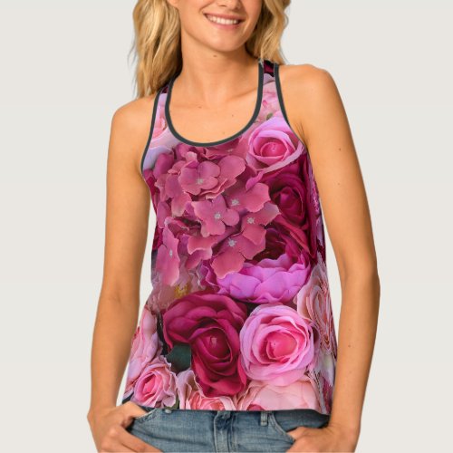 Roses and Lilys Deco Art Tank Top