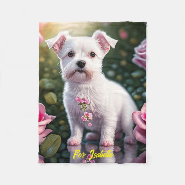 Roses And Little Dog Collection Pet Bed Fleece Blanket (Front)