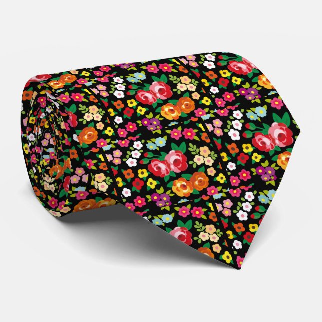 Roses and Little Flowers Tie (Rolled)