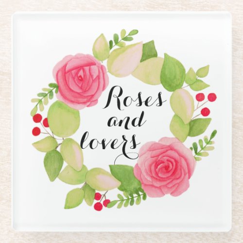 Roses and Lovers Glass Coaster
