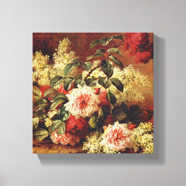 Roses and Mahogany by de Longpre Wrapped Canvas (Front)