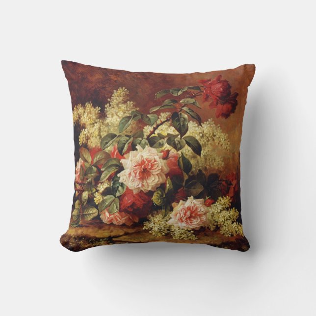 Roses and Mahogany Fine Art Throw Pillow (Front)