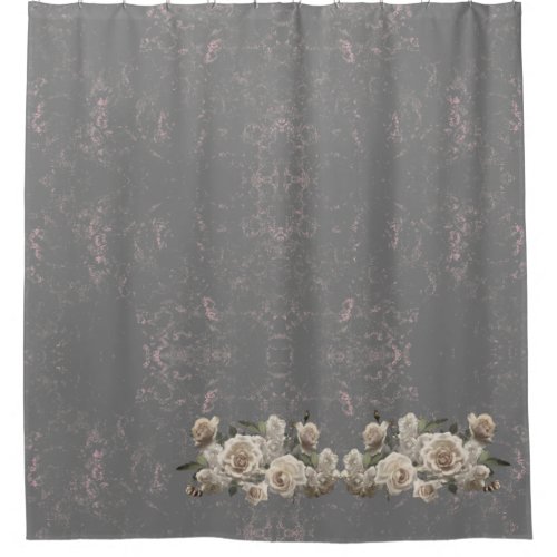 Roses and marble texture floral shower curtain
