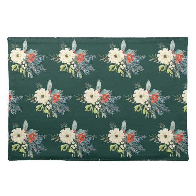 Roses and Mistletoe Custom Color Cloth Placemat (Front)