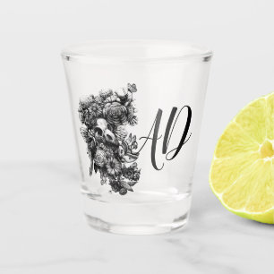Roses and Moths - Black Monogram Shot Glass