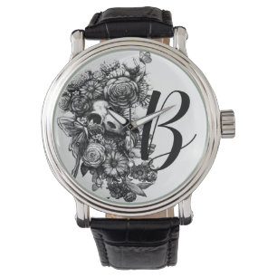Roses and Moths - Black Monogram Watch
