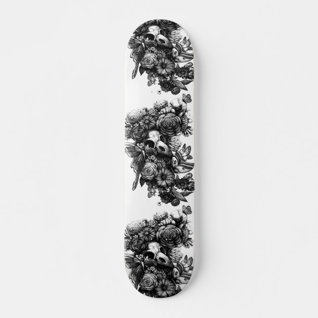 Roses and Moths - Black Skateboard (Front)