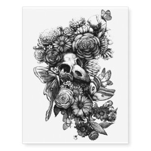 Roses and Moths - Black Temporary Tattoos