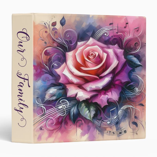 Roses and Music Notes Family Album 3 Ring Binder (Front/Spine)