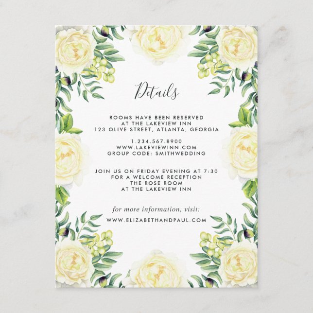 Roses and Olives  Wedding Information Card (Front)