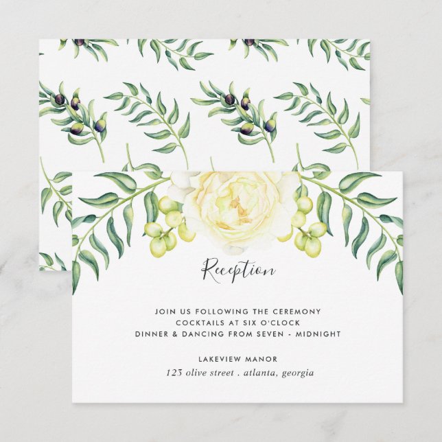 Roses and Olives Wedding Reception Card (Front/Back)