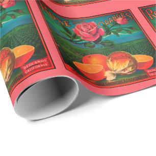 Roses and oranges vintage fruit label wrapping paper