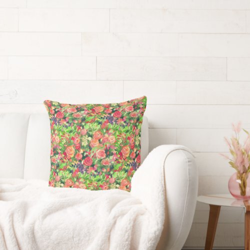 Roses and other flowers pattern  throw pillow