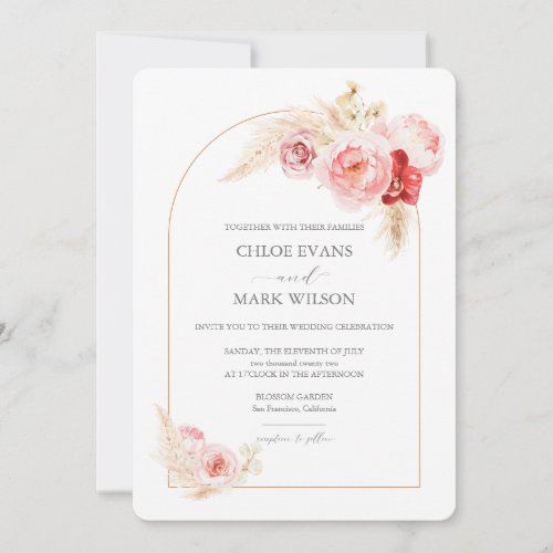 Roses and Pampas Grass Arch Wedding Invitation