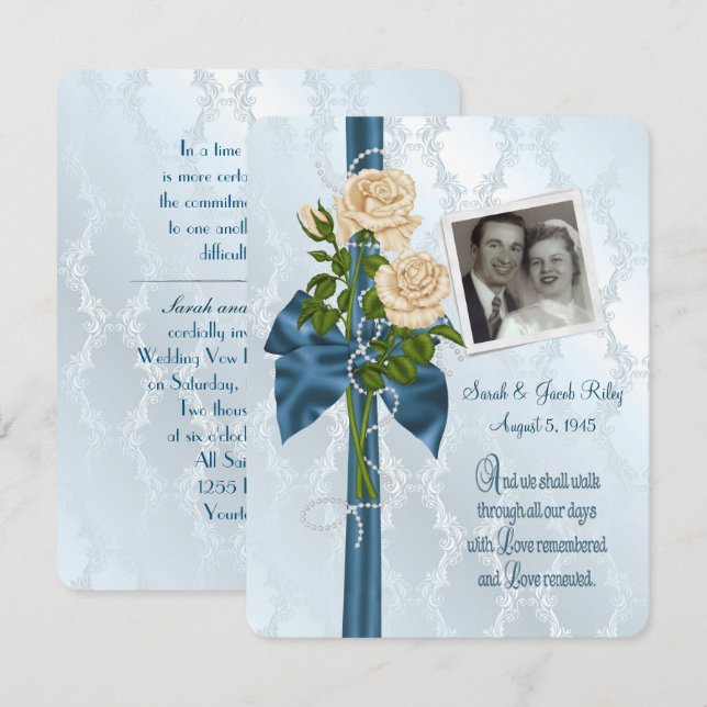 roses and pearls with customize photo invitation (Front/Back)