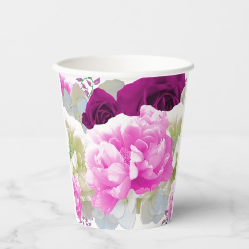 Roses and Peonies Floral Paper Cups