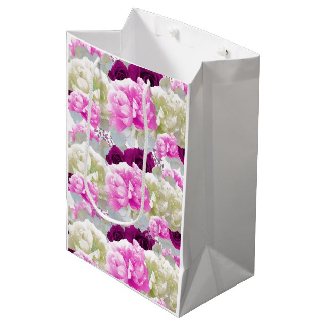 Roses and Peonies Mixed Bouquet Gift Bag (Front Angled)