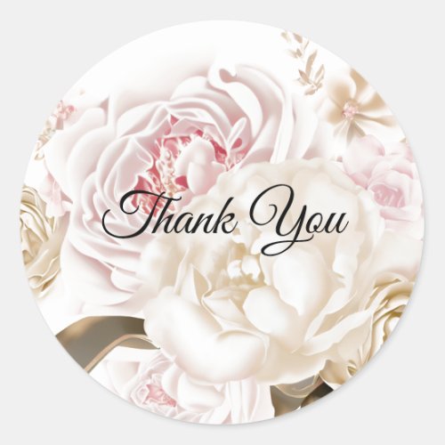 Roses and Peonies Soft Colors Thank You Sticker